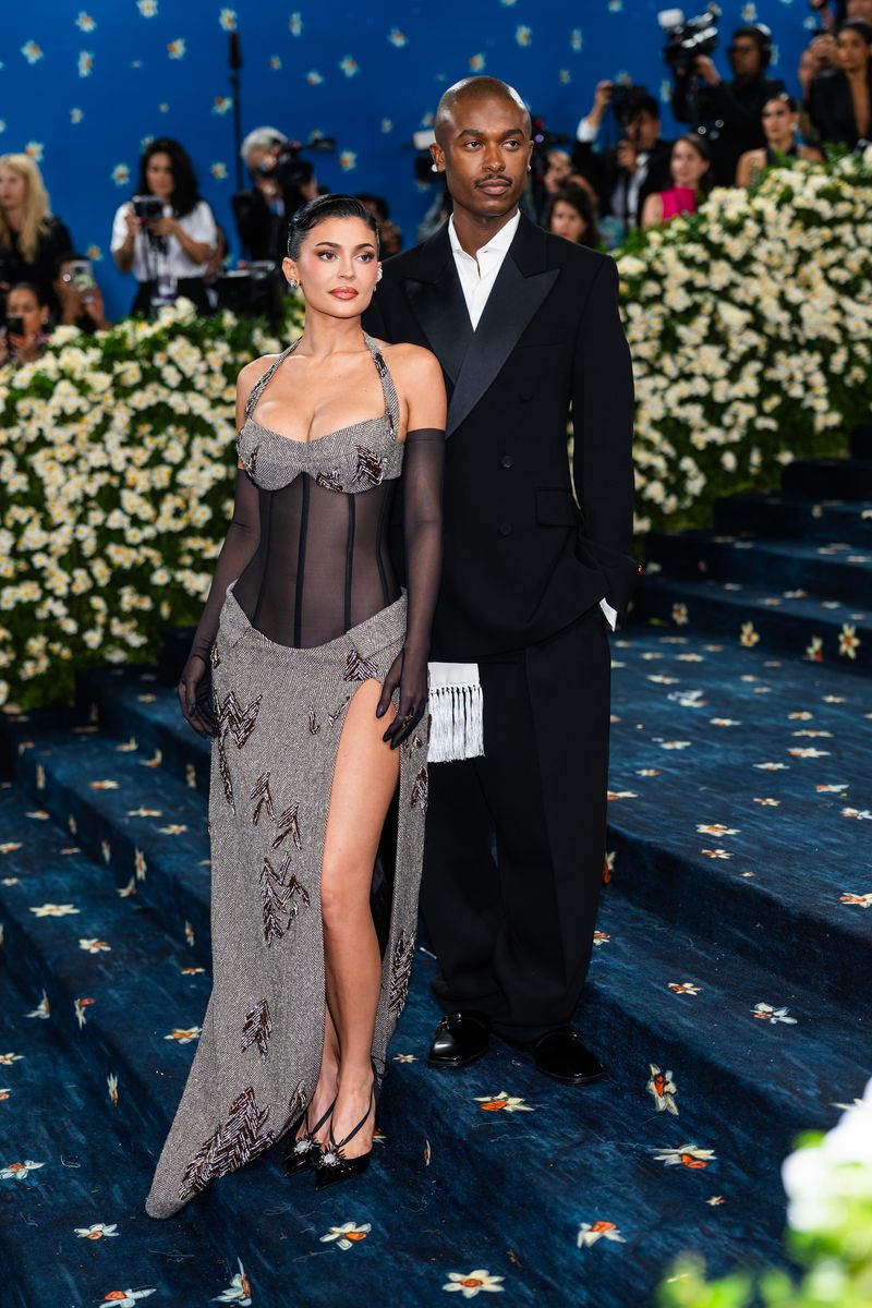 Kylie Jenner (L) and Maximilian Davis attend the 2025 Met Gala Celebrating "Superfine: Tailoring Black Style" at Metropolitan Museum of Art on May 05, 2025 in New York City. (Photo by TheStewartofNY/Getty Images)