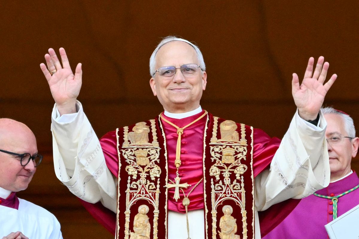Newly elected Pope Leo XIV, Robert Prevost arrives on the main central loggia balcony of the St Peter's Basilica 