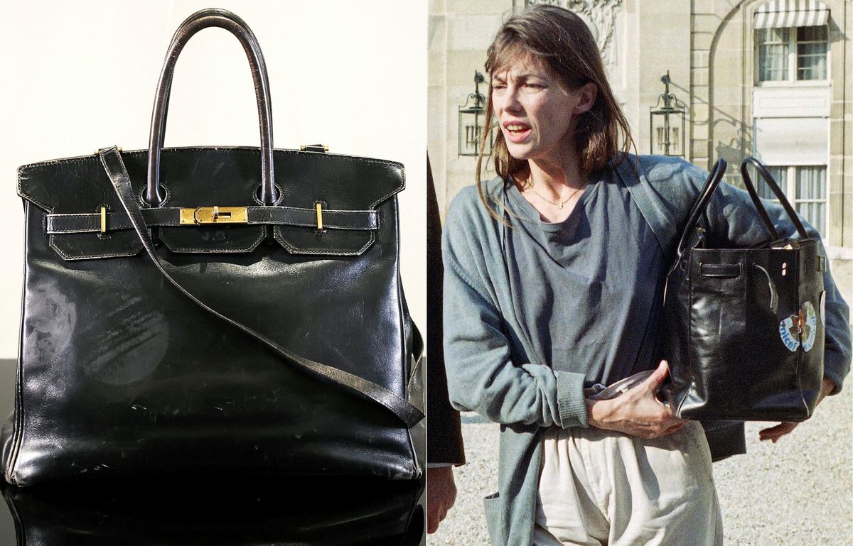  This combination of pictures shows the "Birkin" bag by Hermes, which belonged to British-French actress and singer Jane Birkin, at the Sotheby's auction house in Paris on July 2, 2025. 