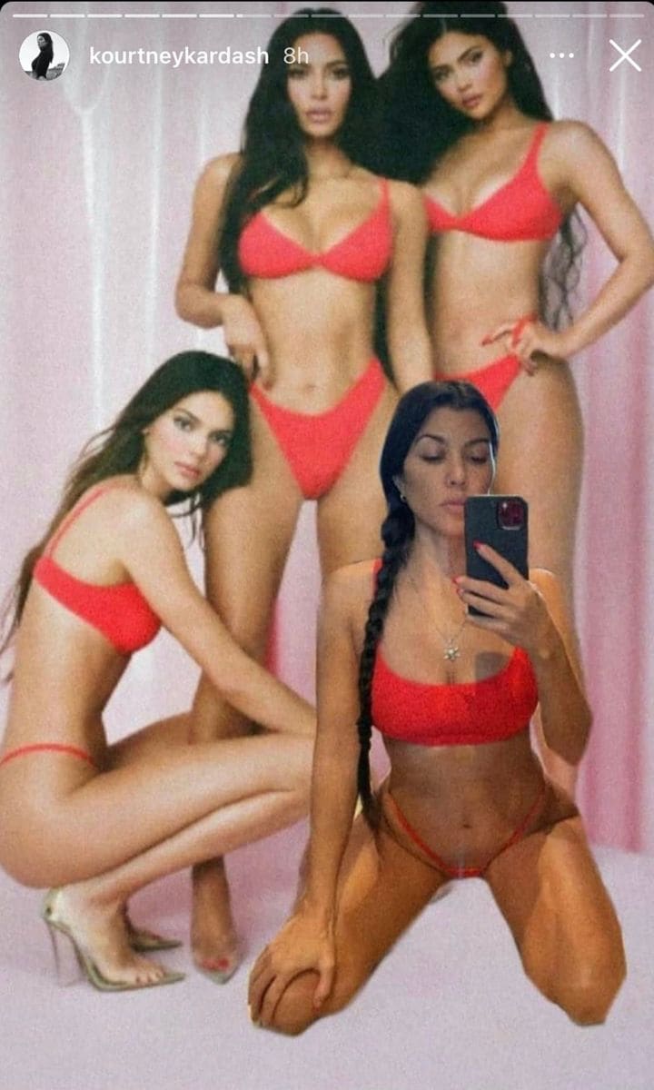 Kourtney Kardashian wearing Skims in edited photo with Kim Kardashian, Kendall and Kylie Jenner