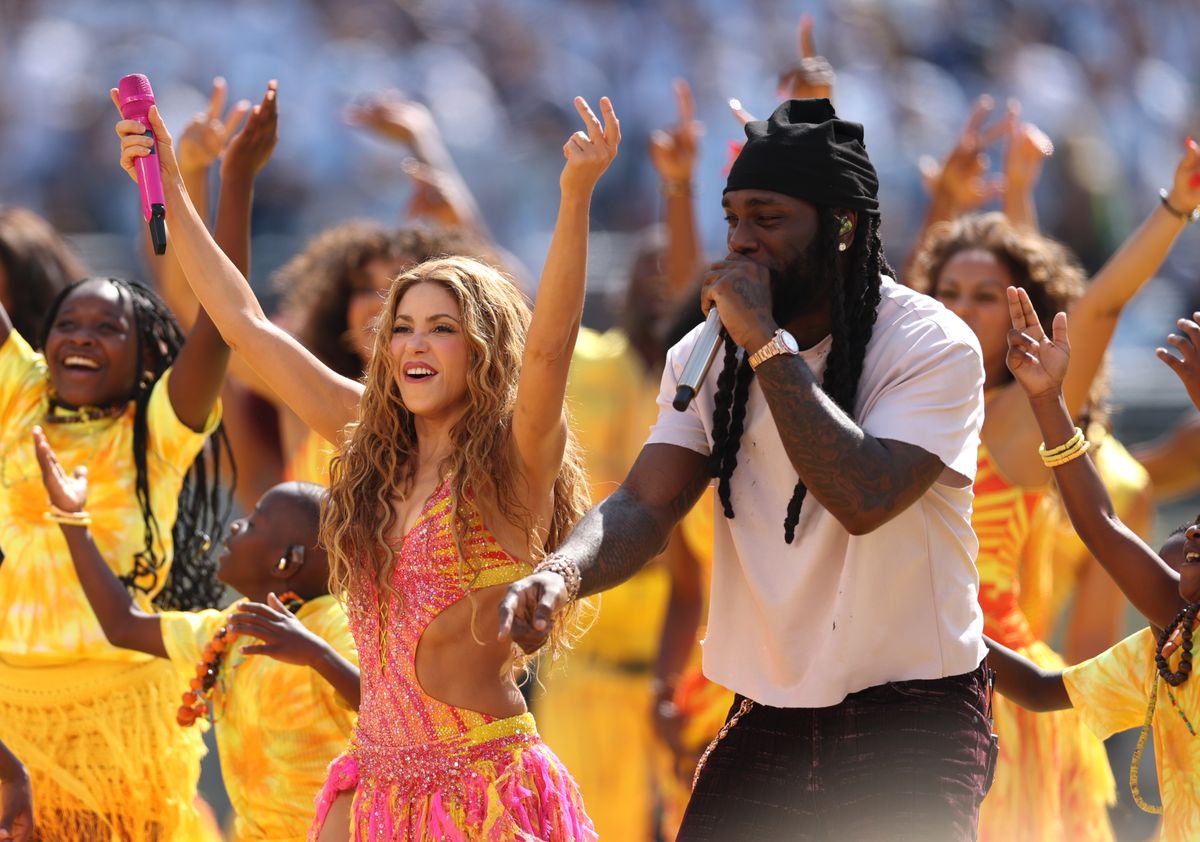 Shakira performs the official World Cup song, “Dai Dai,” with Burna Boy and Uganda’s Ghetto Kids.