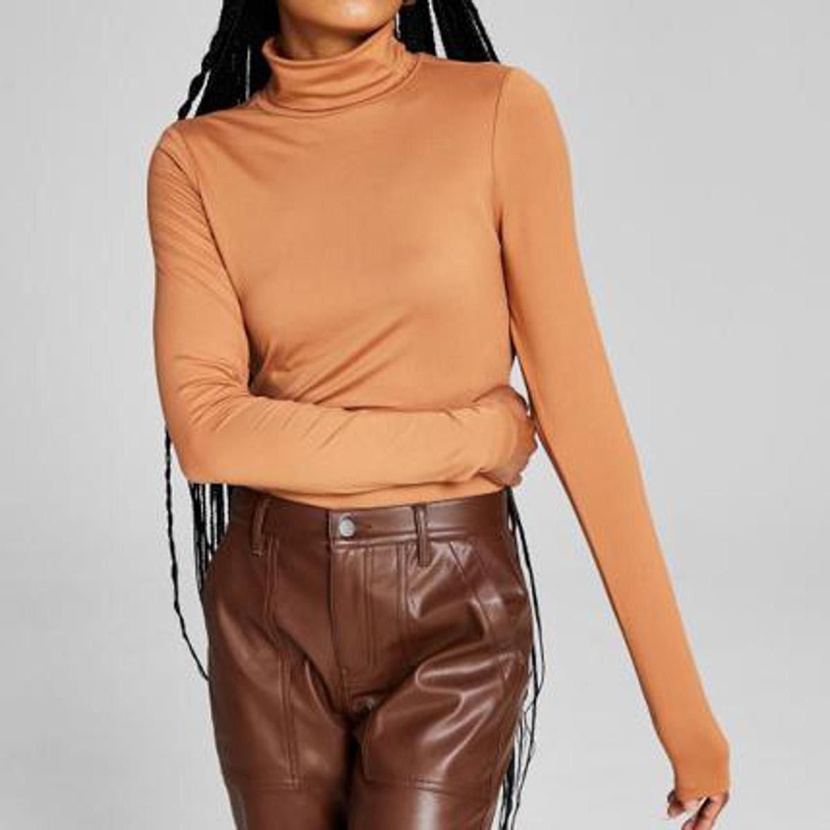 AND NOW THIS Women's Turtleneck Long Sleeve Solid Top