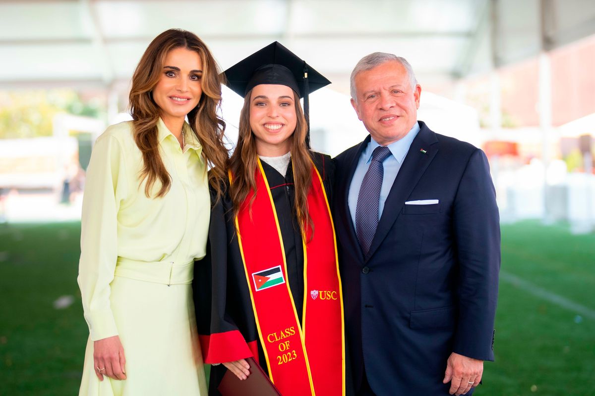 Princess Salma celebrated her graduation from the University of Southern California with her parents, King Abdullah II and Queen Rania, in May 2023.