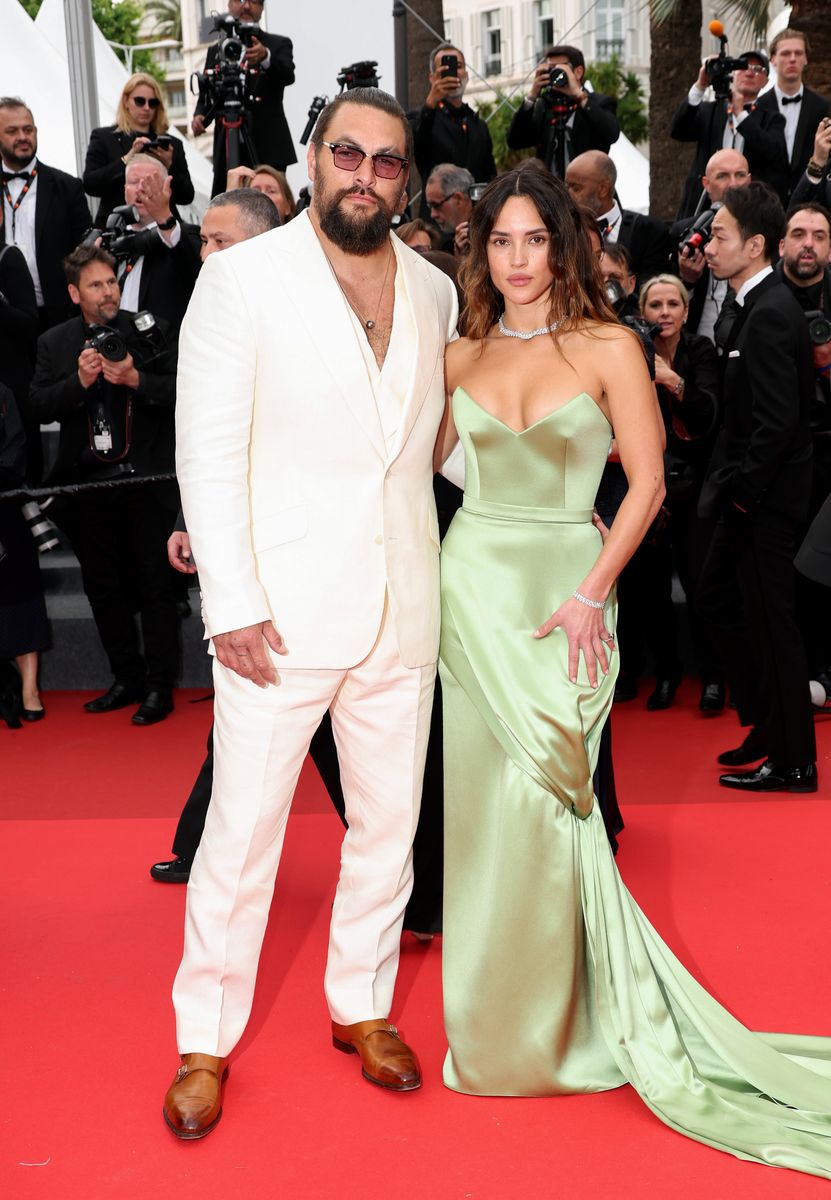 Jason Momoa and Adria Arjona attend the "Highest 2 Lowest" red carpet at the 78th annual Cannes Film Festival 