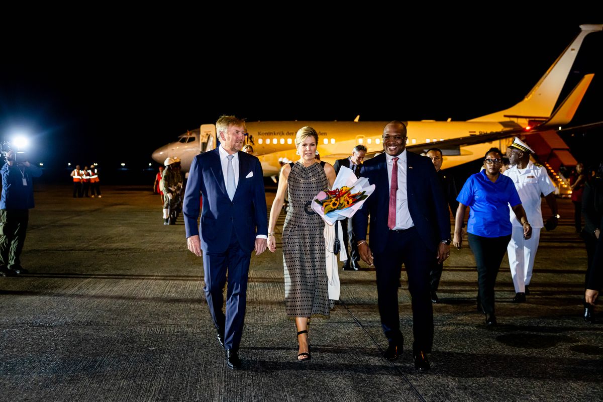 King Willem-Alexander and Queen Máxima arriving at Johan Adolf Pengel International Airport for their State Visit to Suriname