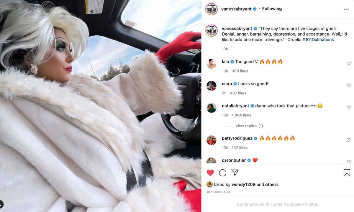 Vanessa Bryant dresses as Cruella for Halloween and shares a cryptic message on social media