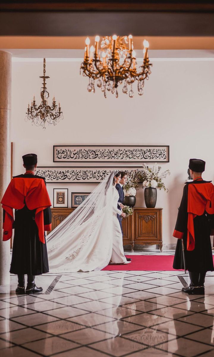 Following the ceremony, the Royal Hashemite Court announced that a royal decree had been issued, bestowing the title of "Her Royal Highness Princess Rajwa Al Hussein on Miss Rajwa Khalid Alseif, on the occasion of her marriage to His Royal Highness Crown Prince Al Hussein." The Princess is pictured here with her now-brother-in-law Prince Hashem before the ceremony.