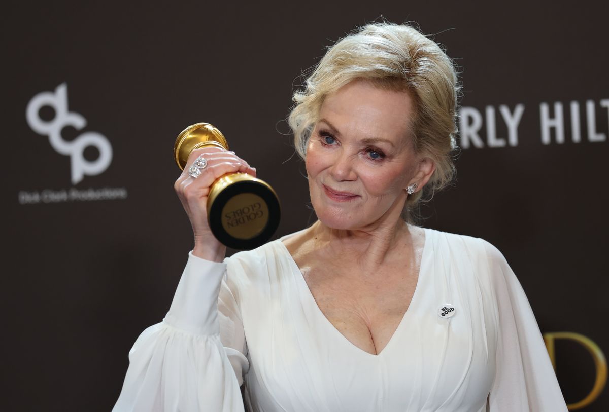 Jean Smart holds her Award for Best Performance by a Female Actor in a Television Series - Musical or Comedy for "Hacks"