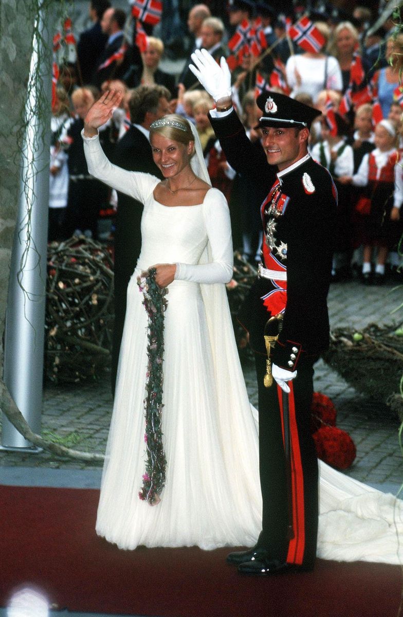 Crown Princess Mette-Marit’s wedding dress is back on display at the Royal Palace nearly 25 years after her wedding to Crown Prince Haakon.