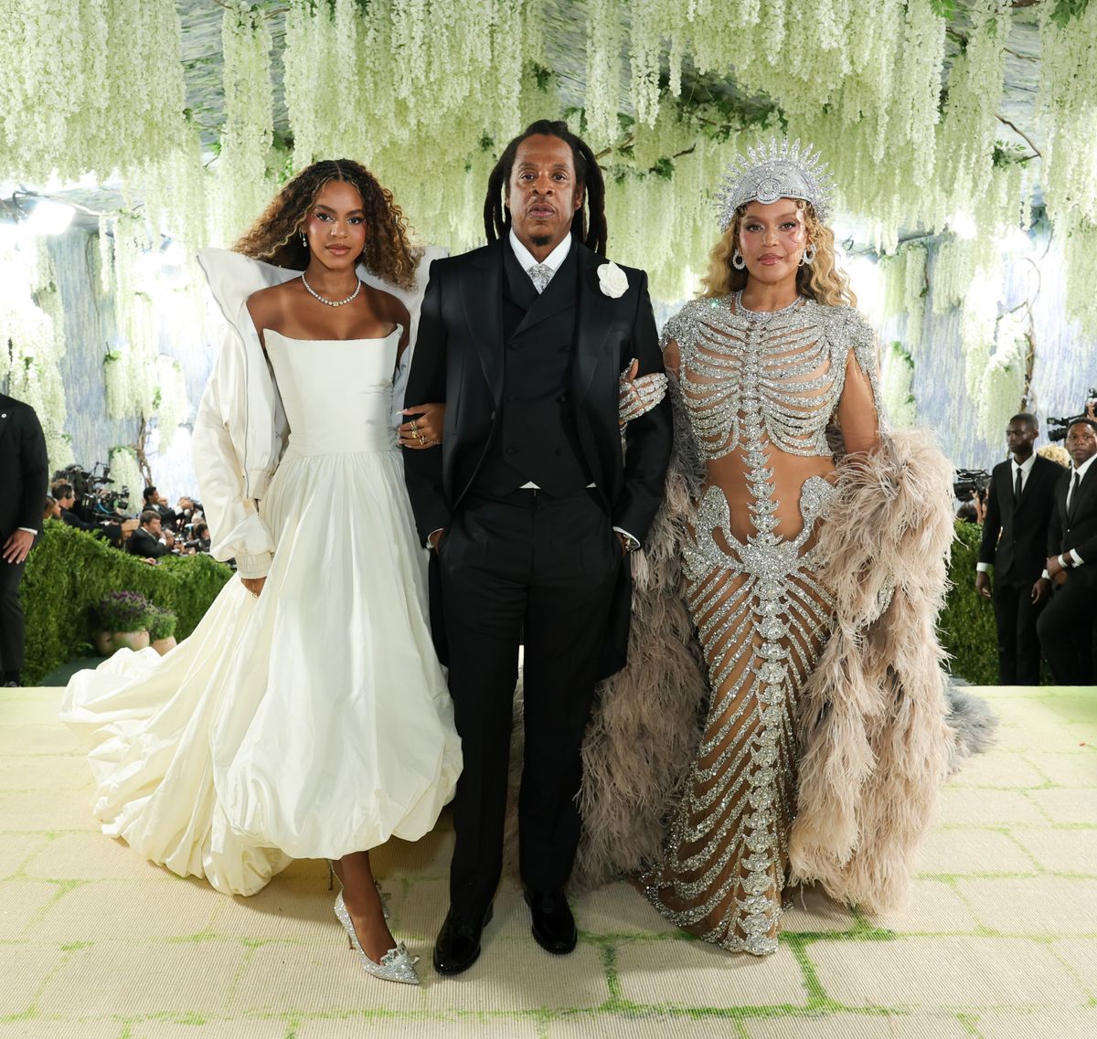 Blue Ivy Carter, Jay-Z, and Beyoncé attend the 2026 Met Gala celebrating "Costume Art"