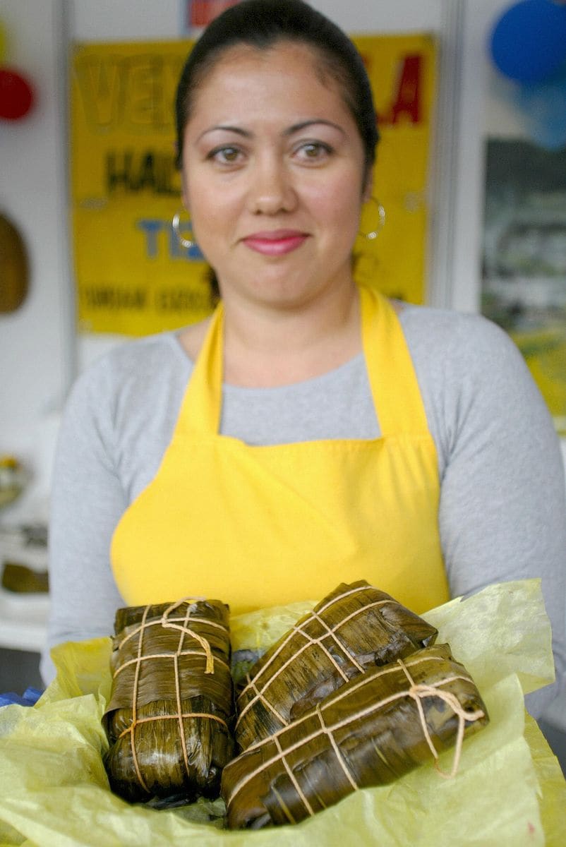 A "hallaca" is a typical tamale from Venezuela - a mix of maize (corn), chicken, pork, and vegetables.