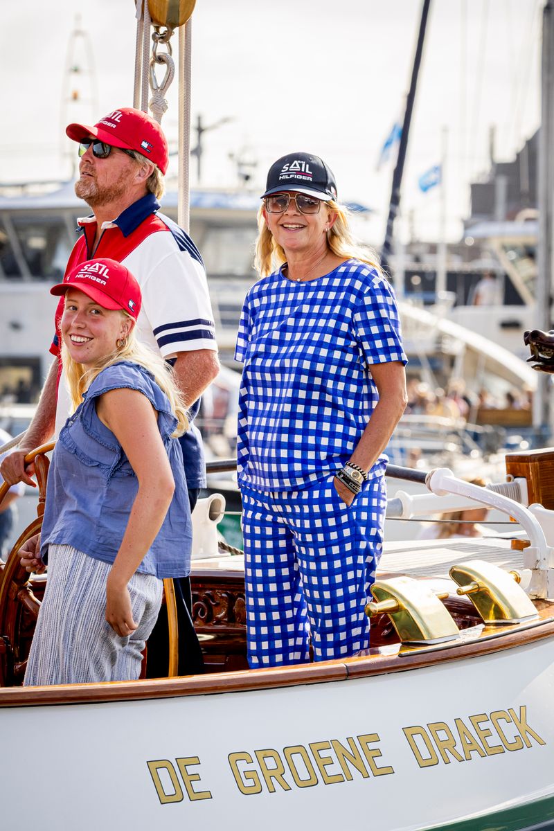 AMSTERDAM, NETHERLANDS - AUGUST 20: King Willem-Alexander of The Netherlands sails on the Groene Draeck ship during Sail Amsterdam on August 20, 2025 in Amsterdam, Netherlands. (Photo by Patrick van Katwijk/Getty Images)