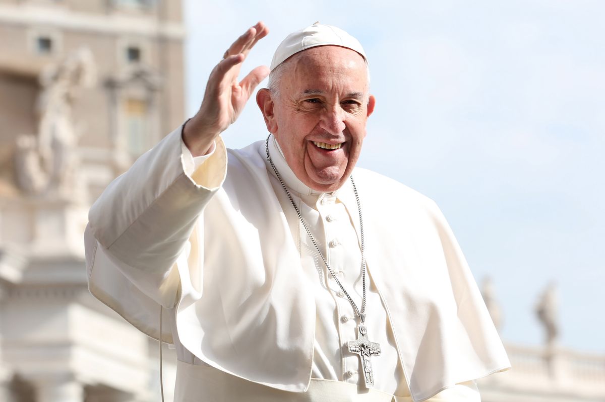 Pope Francis greets faithful the weekly audience in St. Peter's Square on April 26, 2017 in Vatican City, Vatican