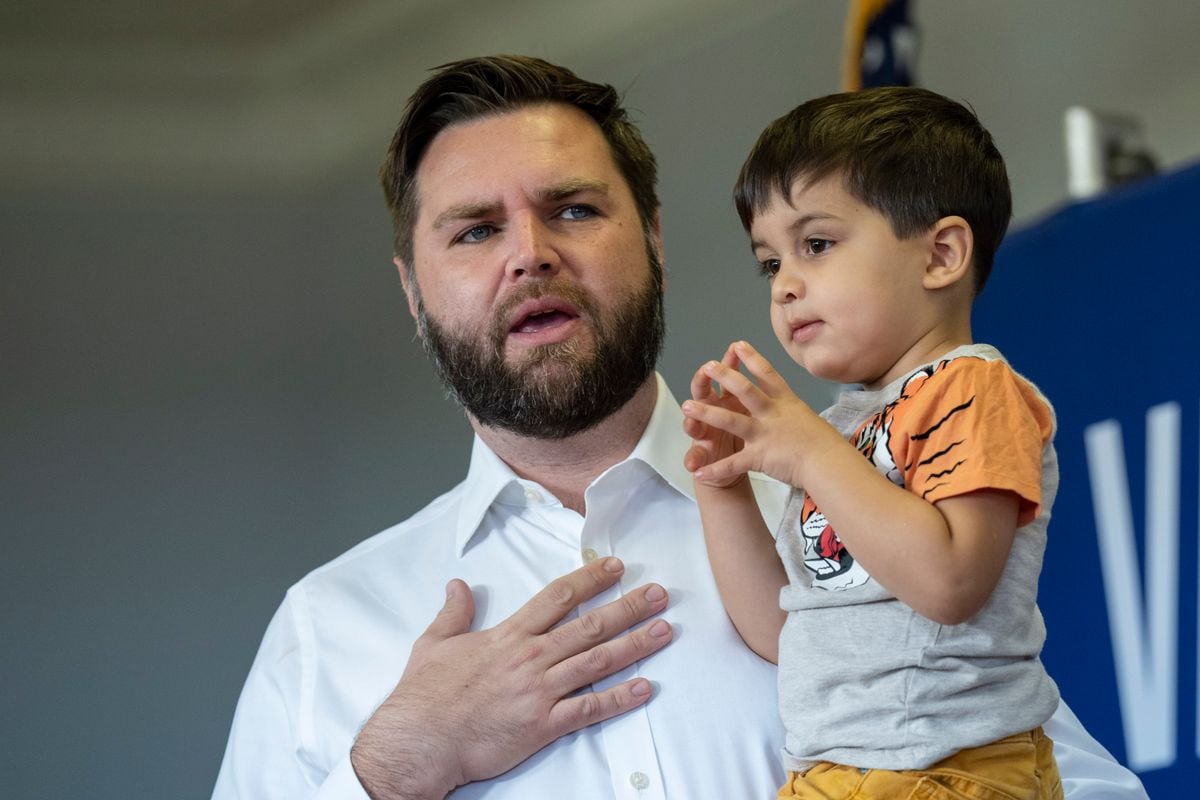 JD Vance and his son Vivek in Ohio, 2022