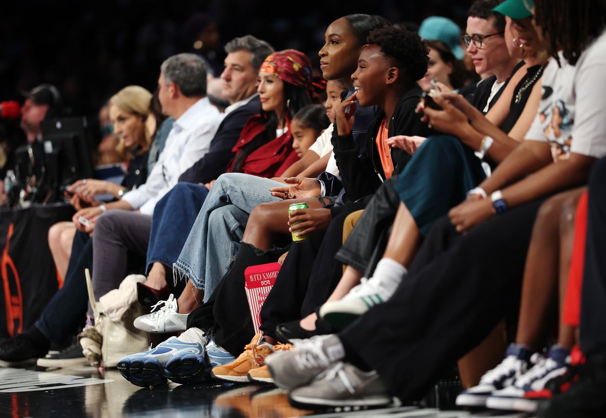 Professional tennis player Coco Gauff attends the game between the Chicago Sky and the New York Liberty at Barclays Center on June 10, 2025 in the Brooklyn borough of New York City. NOTE TO USER: User expressly acknowledges and agrees that, by downloading and or using this photograph, User is consenting to the terms and conditions of the Getty Images License Agreement. (Photo by Sarah Stier/Getty Images)