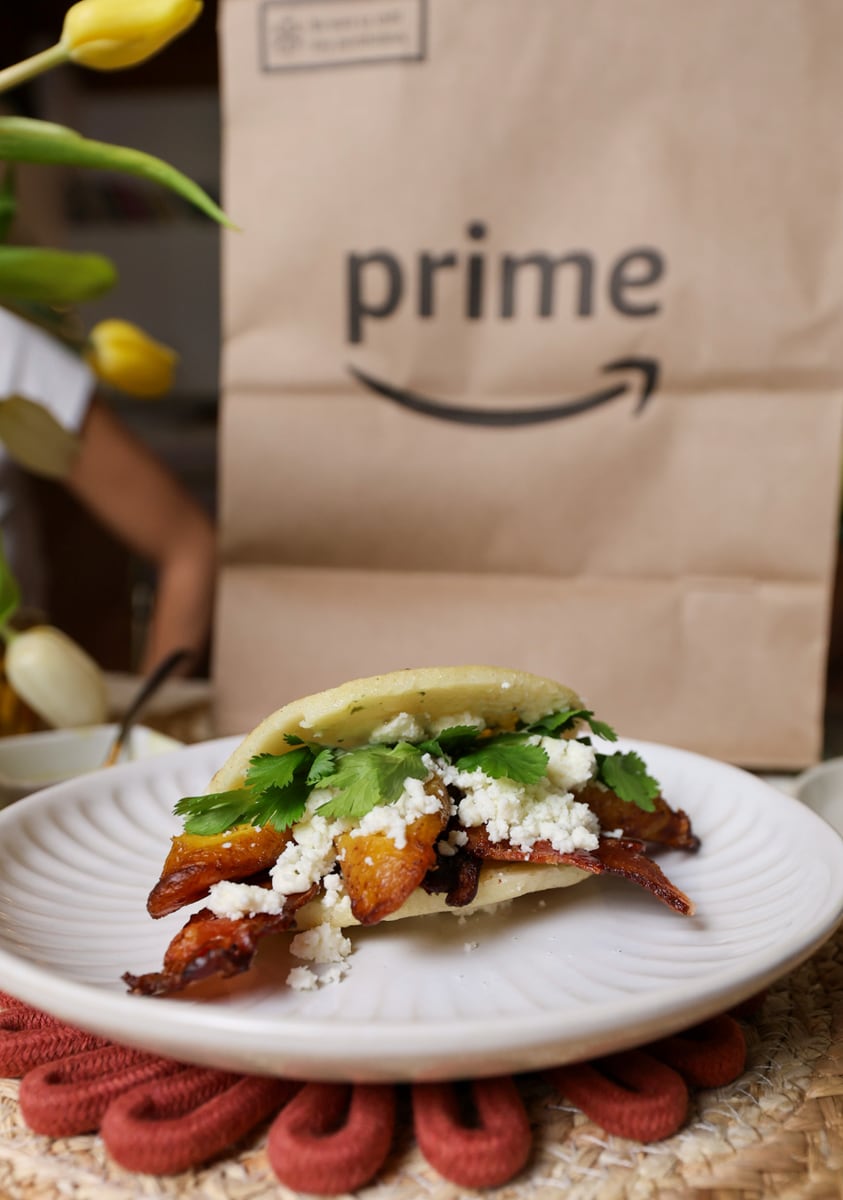 Breakfast Arepas with Bacon, Plantain & Cheese
