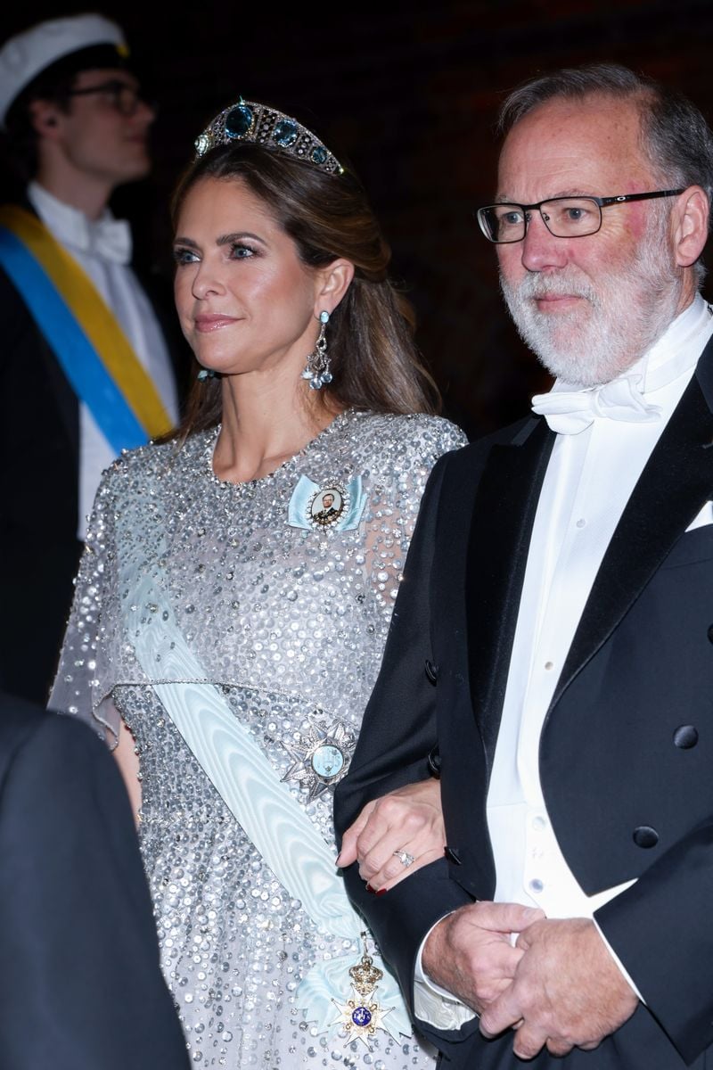 Princess Madeleine of Sweden, Duchess of Hälsingland and Gästrikland and Fred Ramsdell arrive at the Nobel Prize Banquet 2025 at Stockholm City Hall on December 10, 2025 in Stockholm, Sweden. (Photo by Pascal Le Segretain/Getty Images)