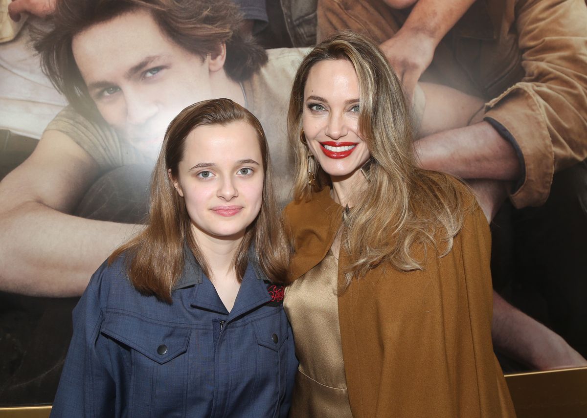 Vivienne Jolie-Pitt and Angelina Jolie at the opening night of 'The Outsiders'