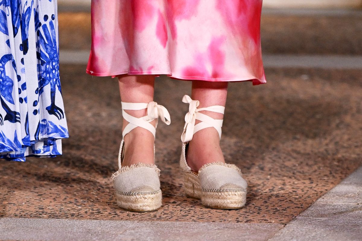 Detail view of espadrilles of worn by Princess Sofia of Spain 