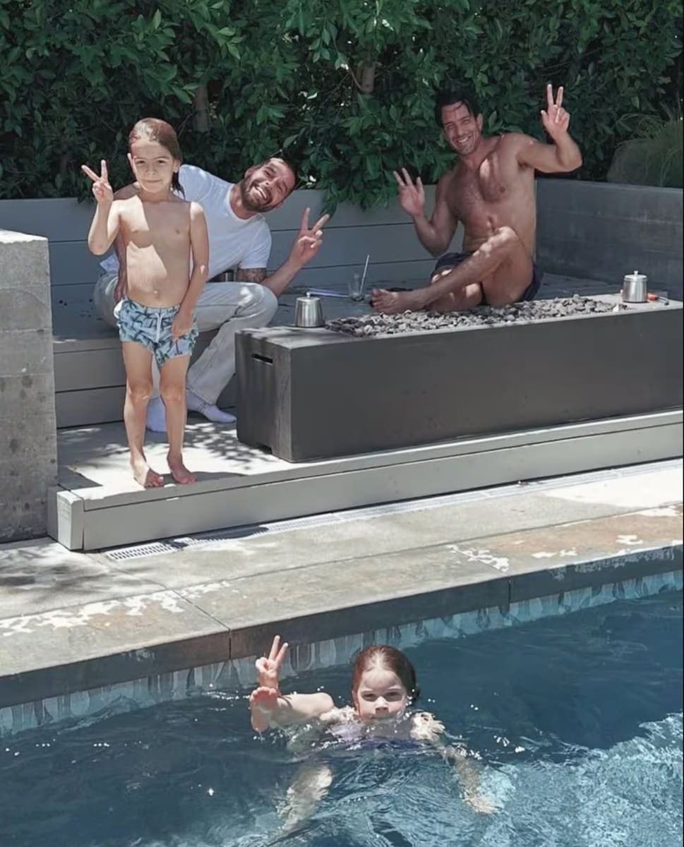 The family reunited last month for a Father's Day pool party