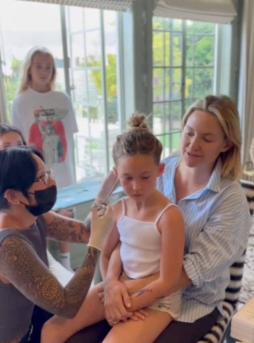 Kate Hudson posted a video of Rani getting her ears pierced.