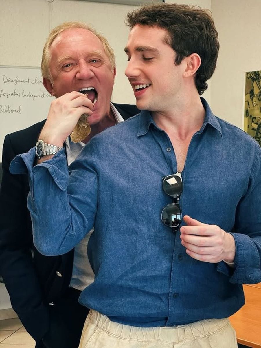 François-Henri Pinault was seen sharing a warm, close moment with his son François Jr.