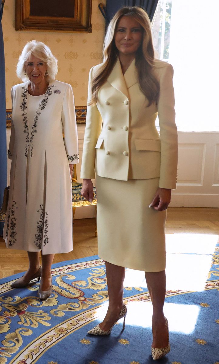 Melania Trump set the tone in a butter-yellow, double-breasted suit by Adam Lippes. The structured silhouette conveyed authority, while the soft seasonal shade introduced warmth.
