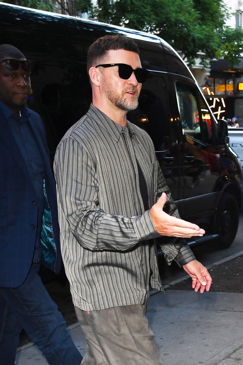 Justin wore a grey striped shirt