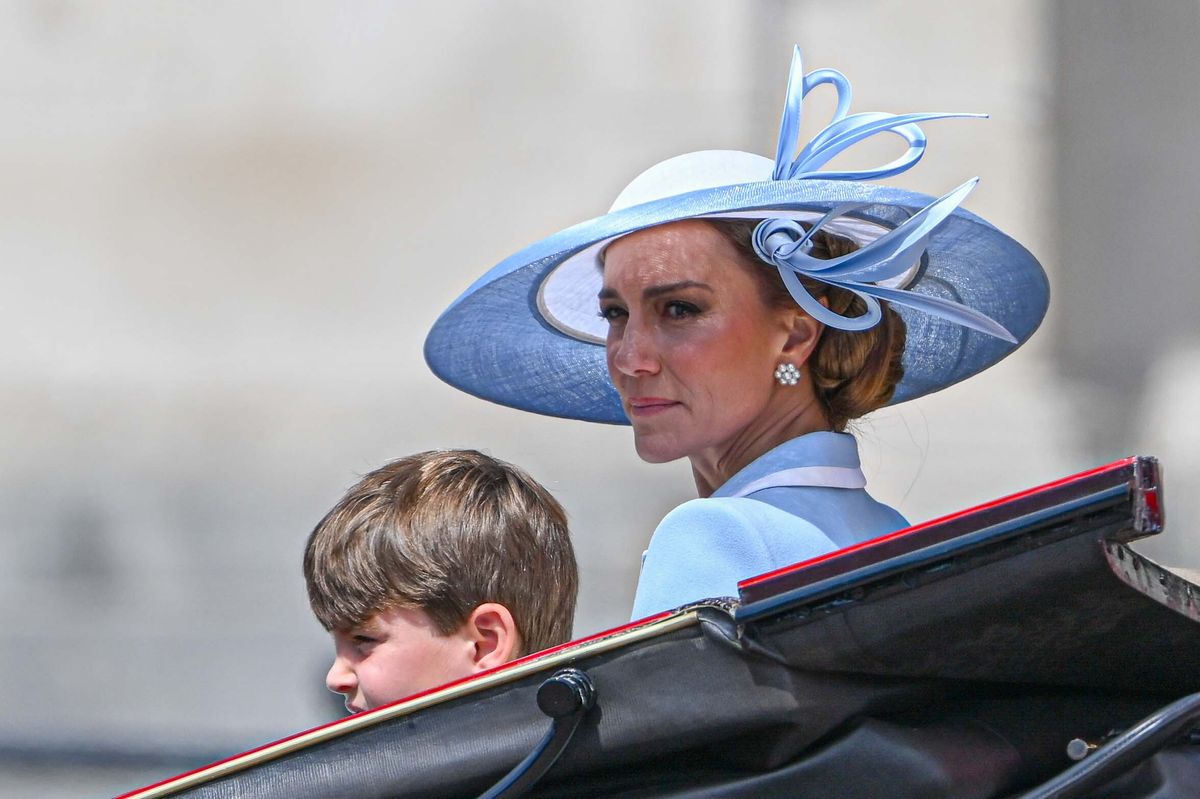 Kate Middleton reacts after anti-monarchy protesters boo her during Trooping the Colour 2026