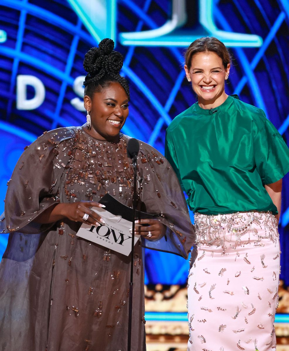 Danielle Brooks and Katie Holmes speak onstage during The 78th Annual Tony Awards