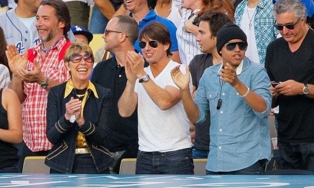 Tom, with his son Connor, often brought his mom to events with him.
Photo: Noel Vasquez/Getty Images