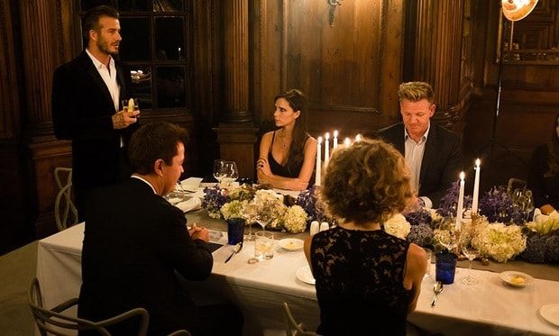 David Beckham was accompanied by close friends, including Gordon Ramsay, pictured.