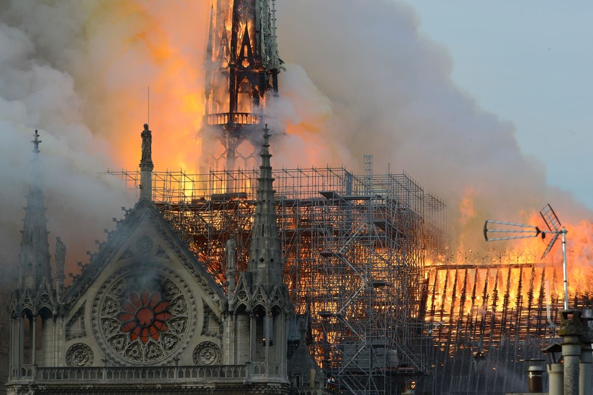Fire rages through the Cathedral on April 15, 2019