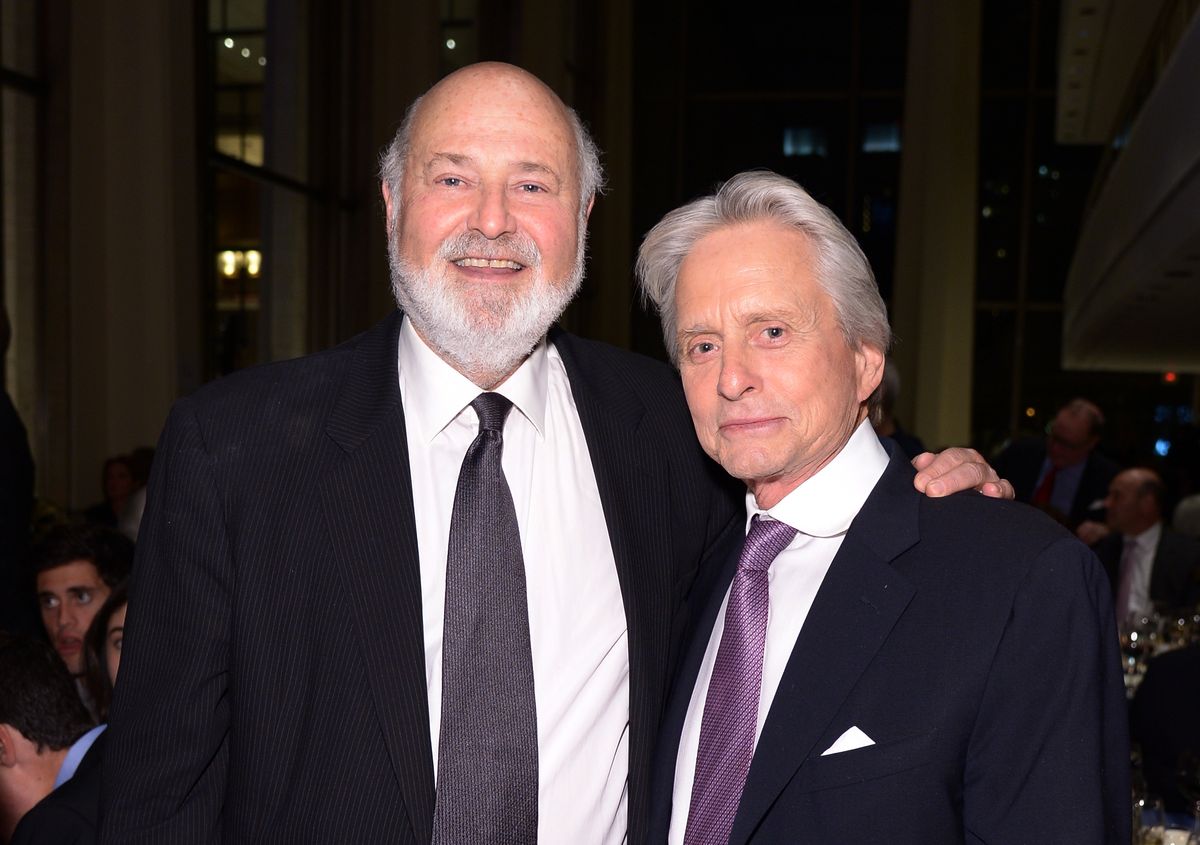 Rob Reiner (L) and actor Michael Douglas attend the 41st Annual Chaplin Award Gala dinner.