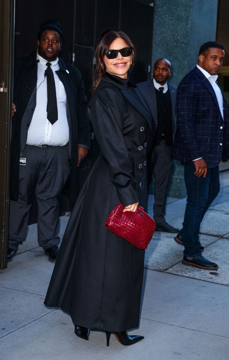 Lauren Sánchez Bezos was seen arriving at Good Morning America in New York City, looking effortlessly chic in a sleek, floor-length black coat. 