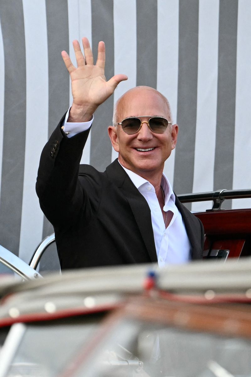 Jeff Bezos and Lauren Sanchez are seen leaving the Aman Hotel in Venice ahead their wedding