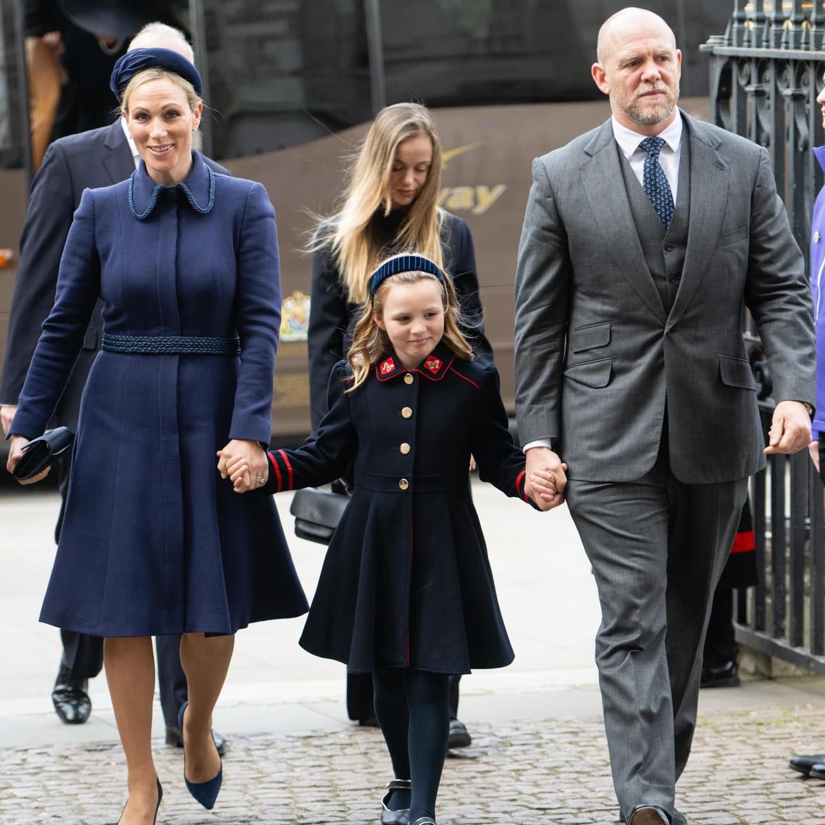 Mia Tindall arrived at Westminster Abbey walking hand-in-hand with her parents, Zara and Mike Tindall.