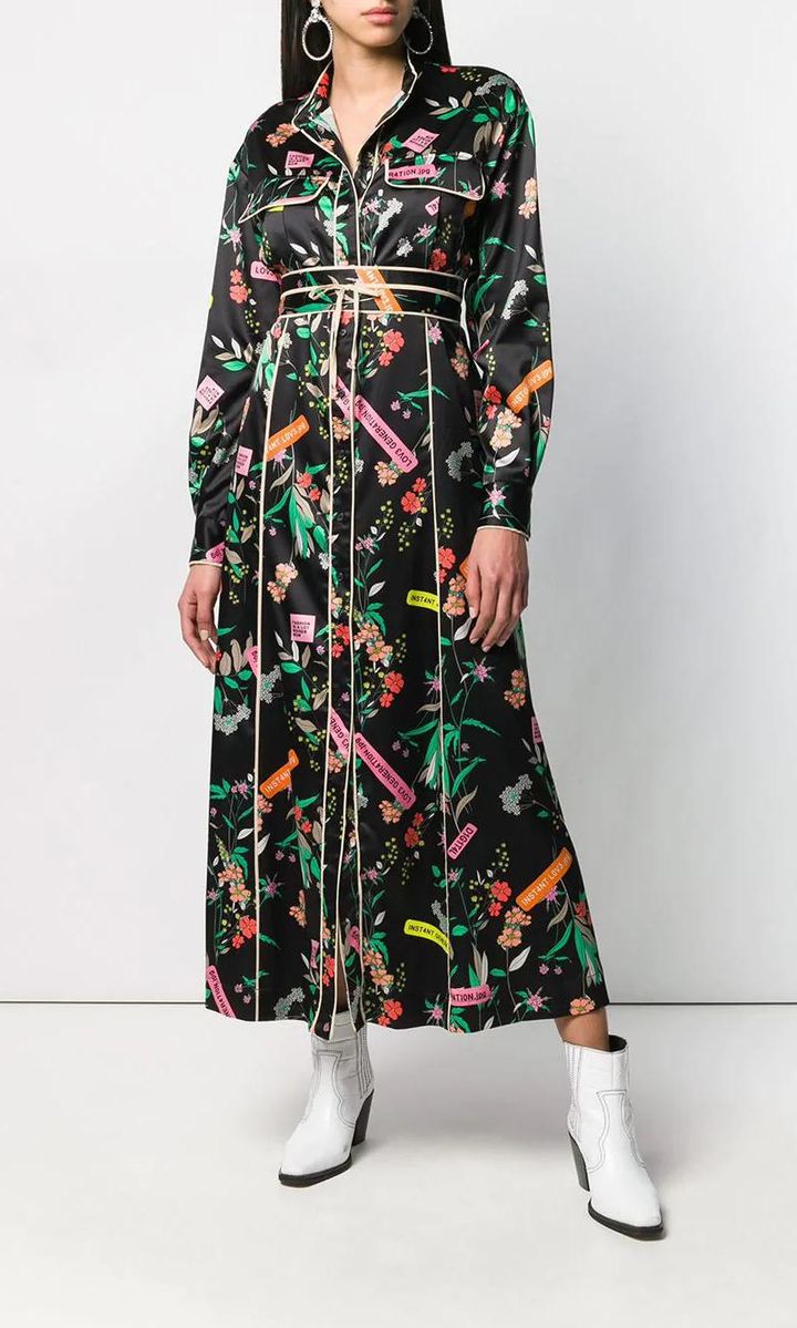 Vestido de seda con print floral de Pinko