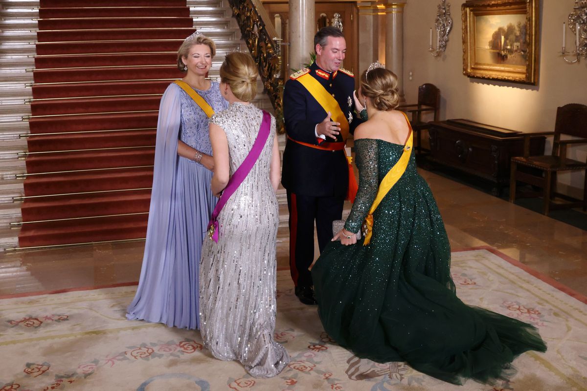 LUXEMBOURG, LUXEMBOURG - OCTOBER 03: Grand Duchess StÃ©phanie de Lannoy of Luxembourg, Princess Elisabeth of Belgium, Grand Duke Guillaume Jean Joseph Marie of Luxembourg and Princess Catharina-Amalia of the Netherlands attend a Gala dinner at the Grand Ducal Palace during the Abdication of Grand Duke Henri of Luxembourg and Accession to the Throne of His Royal Highness Crown Prince Guillaume on October 03, 2025 in Luxembourg, Luxembourg. (Photo by Patrick van Katwijk/WireImage)