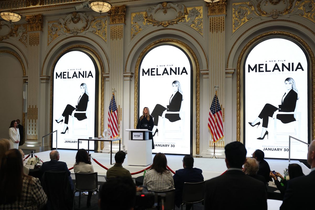 Melania addressed the crowd, calling Wall Street an "honor" to visit. “Superior storytelling drives culture, and in turn, moves markets,” she said. 