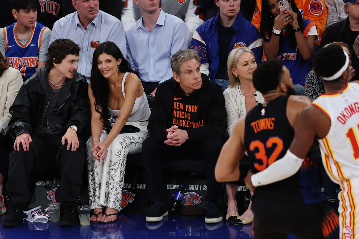 TimothÃ©e Chalamet and Kylie Jenner attend Game Five of the Eastern Conference First Round NBA Playoffs.