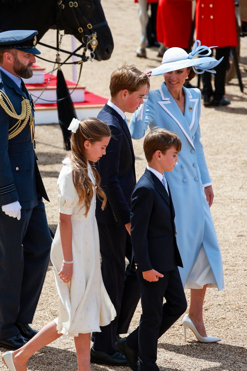 The Princess of Wales, Prince George, Princess Charlotte and Prince Louis seen during Trooping the Colour