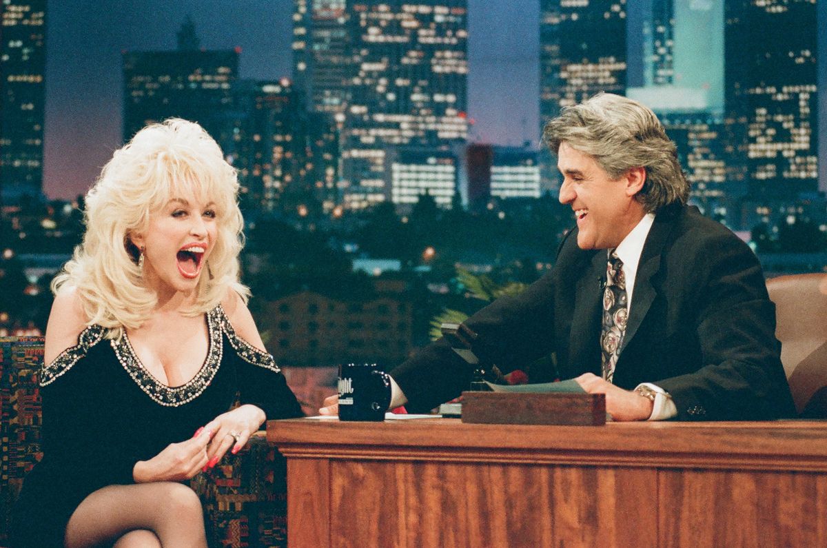 Dolly Parton during her interview Jay Leno on April 3, 1996