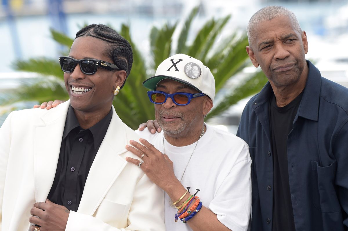 Director Spike Lee, A$ AP Rocky, and Denzel Washington atthe  Cannes Film Festival 2025