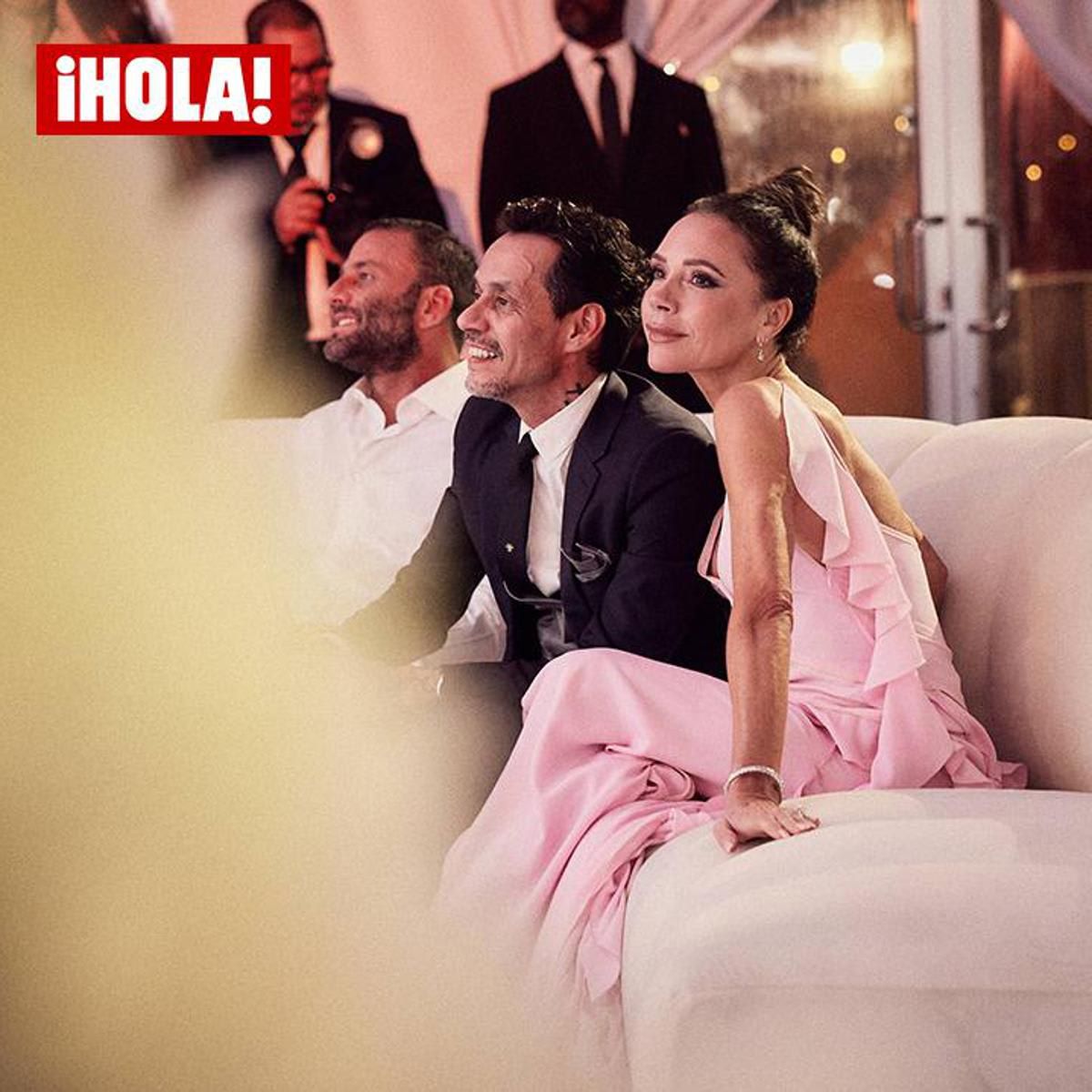 Victoria Beckham chose a pastel pink fringed dress from her latest collection for the wedding of Nadia Ferreira and Marc Anthony.