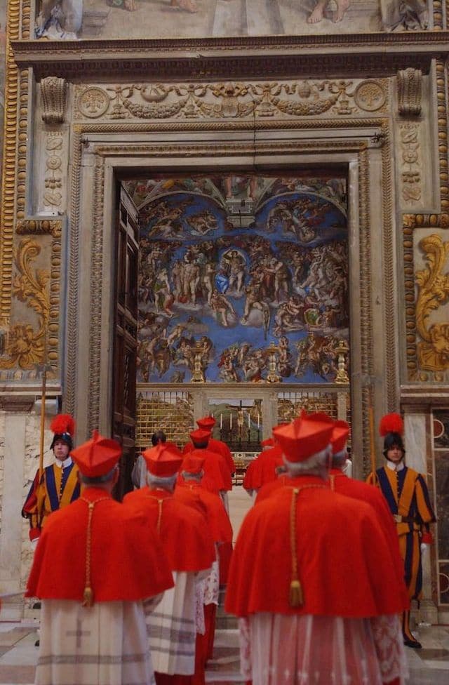 Cardinals of the Catholic Church entered the Sistine Chapel for the papal election in April 2005.