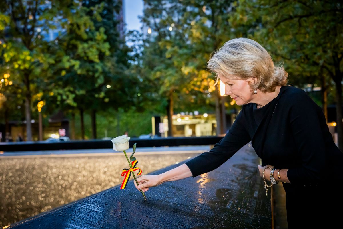 Queen Mathilde of Belgium laid a flower at the 9/11 Memorial