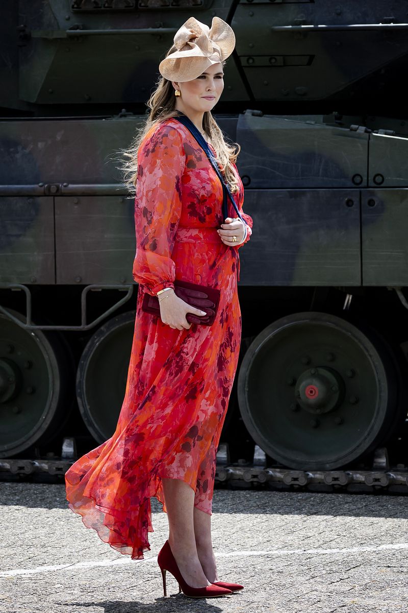 TOPSHOT - Netherlands' Crown Princess Amalia attends the ceremony at the parade ground of the Prince Bernhard Barracks in Amersfoort, on June 18 2025. The king presented a new standard to the Regiment Hussars Princess Catherine-Amalia. During the ceremony. (Photo by Remko de Waal / ANP / AFP) / Netherlands OUT (Photo by REMKO DE WAAL/ANP/AFP via Getty Images)          