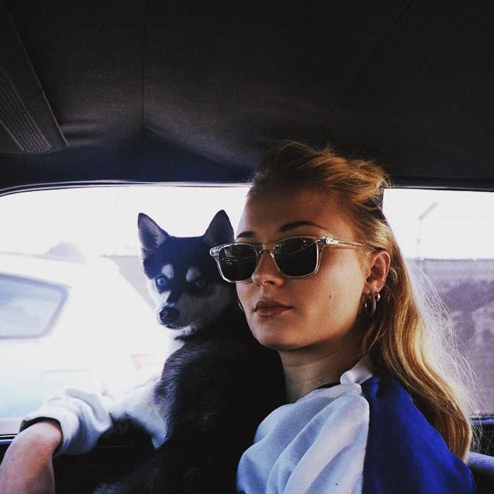 Sophie Turner with dog Porky