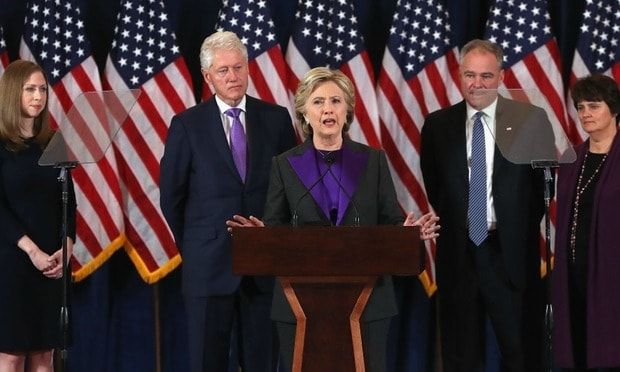Hillary had the support of her husband Bill Clinton, their daughter, Chelsea Clinton, her husband Marc Mezvinsky, running mate Tim Kaine and his wife Anne Holton.
Photo: Justin Sullivan/Getty Images